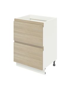 Hộc tủ bếp dưới 2 ngăn kéo ray hộp tay nắm vát-101T - Melamine trắng-8923G - Laminate vân gỗ sáng-50x83x58 cm